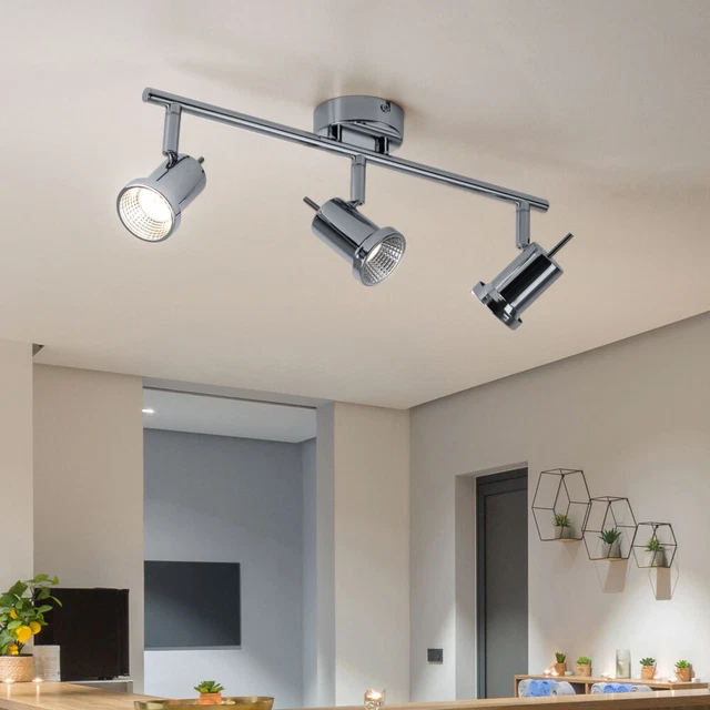 Plafonnier LED 4 Spots Pivotants - 80 Cm - Chrome - Moderne - Pour Salon, Cuisine, Chambre