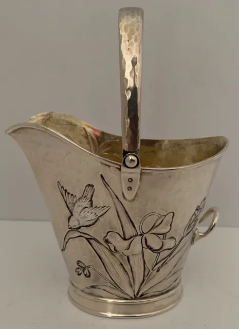 Whiting Aesthetic Sterling Coal Scuttle Bucket Cream Pitcher Chased Bird & Bug