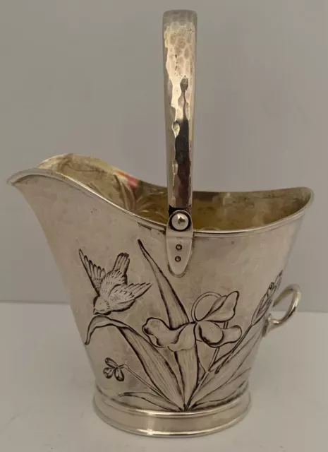 Whiting Aesthetic Sterling Coal Scuttle Bucket Cream Pitcher Chased Bird & Bug