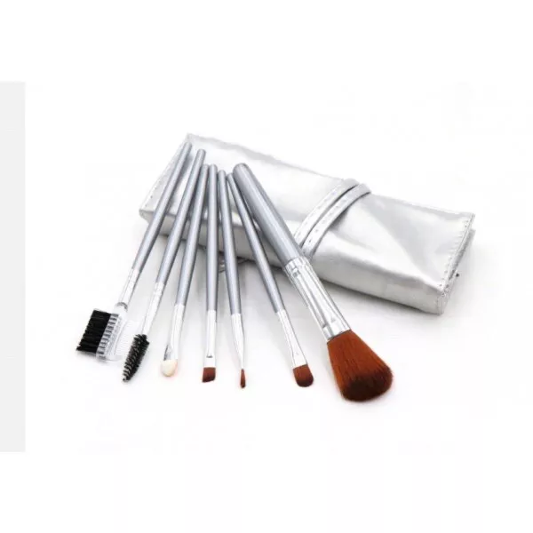 Set astuccio 7 pezzi pennelli trucco attrezzi make up argento