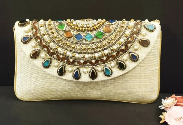 Handmade Indian Embroidery Wedding Formal Evening Party Purse Clutch Bag