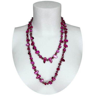 Naturale perle Collana Filo lungo madreperla,cristallo da donna,fucsia lilla 