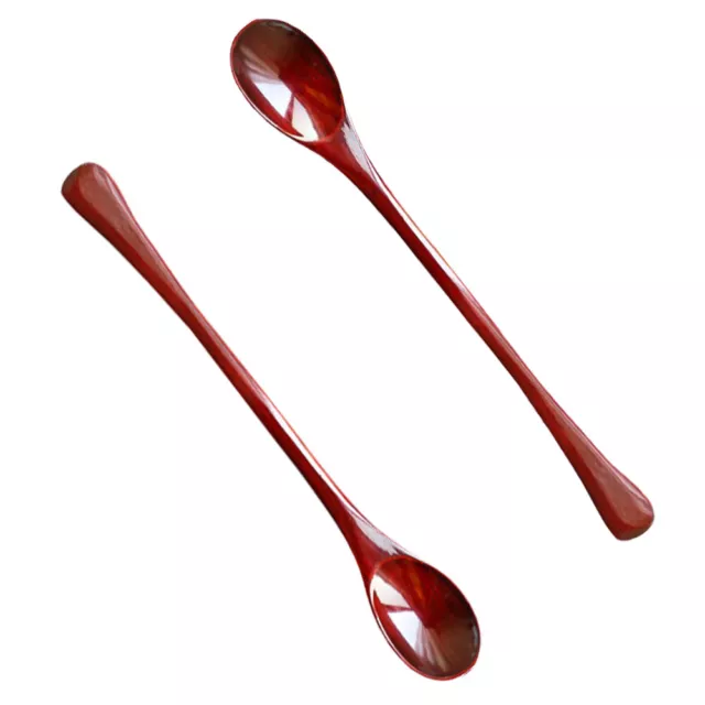 2 Pcs Wooden Mixing Spoon Stainless Steel Scoop Drink Stirrers
