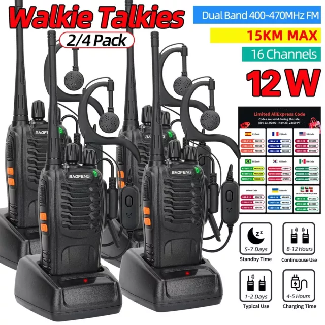 Ensemble de 4 Talkie-Walkies Longue Portée 12W - Bande UHF 400-470MHz, Portable,