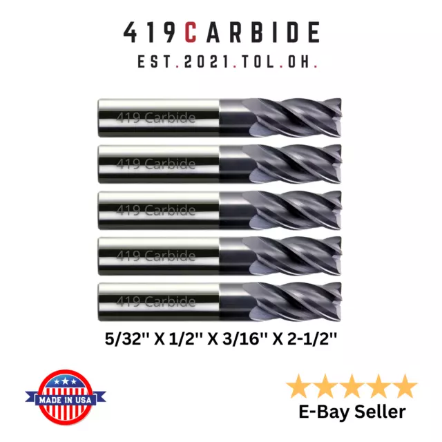 General Purpose Solid Carbide Sq. End Mill, 5/32", 4 Flute, ALTiN, 5 PACK