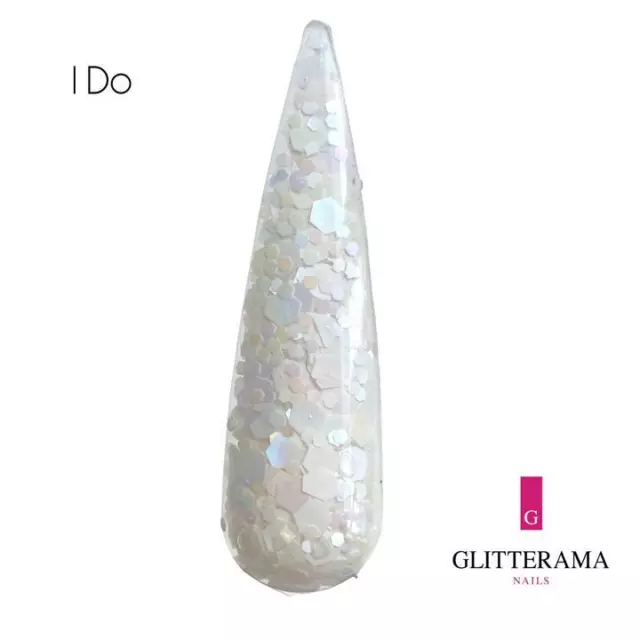 I DO Coloured Acrylic Powder Glitterama Nails wedding white silver sparkle shiny