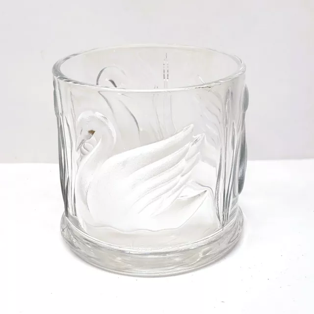 GLORIA VANDERBILT Vase Pressed Glass Swan Logo Planter Teleflora Made in France