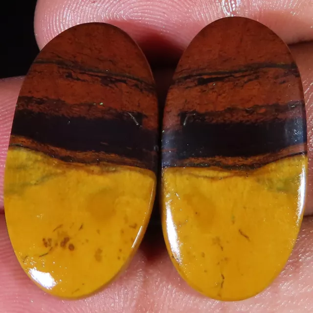 42.60 CT Non Traitée Naturel Iron Mookaite Jasper Paire Oval Cab 15x28x3mm Gemme