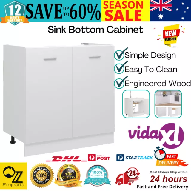 Modern Sink Cabinet White 2-Door Cupboard Kitchen Storage Organizer Furniture AU