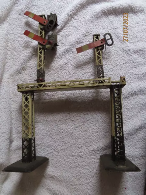 BING O Gauge Treble Arm Gantry Signals With Original Oil Lamps Pre War VERY RARE