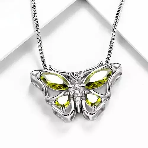 14K White Gold Plated Butterfly Pendant 2Ct Marquise Lab Created Green Peridot