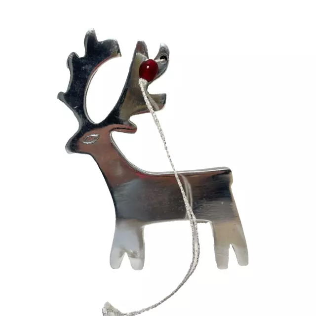 Vintage Silver Pewter Metal Reindeer Christmas Tree Ornament 5 x 3"