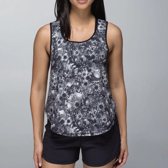 Lululemon Run Split Singlet Tank Top Flowabunga Black Angel Wing Floral Size 8