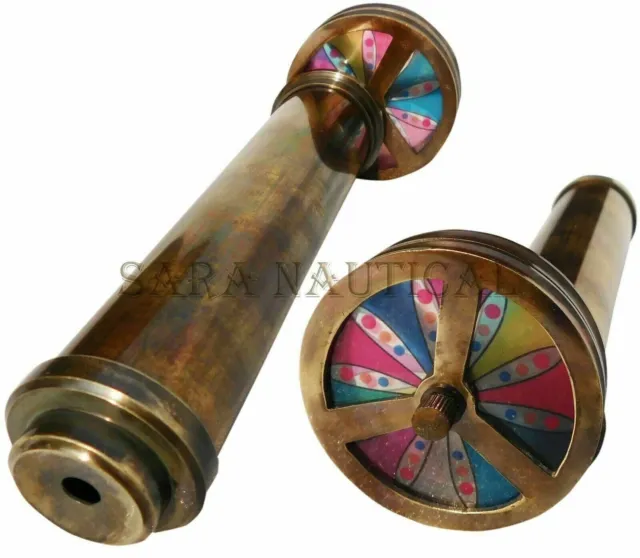 Vintage Antique Brass Double Rotating Wheel Kaleidoscope Handmade Nautical Gift