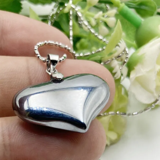 Natural Terahertz Wave Gemstone Love Heart Carved Pendant Necklace Healing
