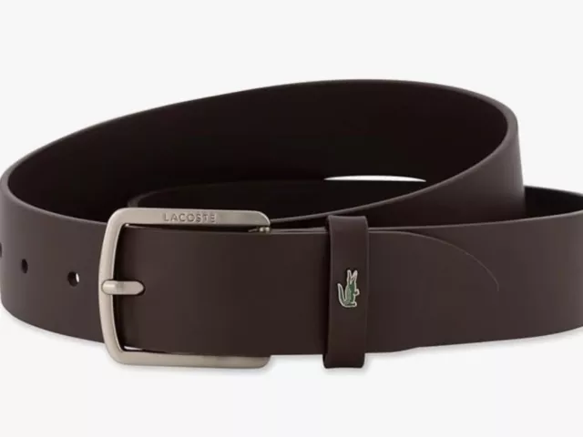 Lacoste Mens Brown Leather Belt Uk Size 40 Waist (100) Enamel Logo New With Tag