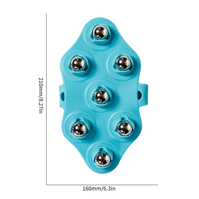 Hand Held Body Massager 7-Ball Massage Glove for Back Neck Foot (Blue) 8