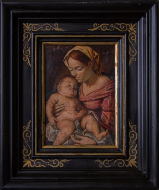 Ölgemälde „Maria und Jesus" unsigniert, mit Rahmen, Holz, Barock?