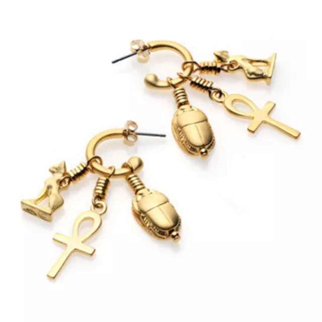 Egyptian Amulets Bastet, Ankh, Scarab Interchangeable Charms Hoop Earrings 2inch