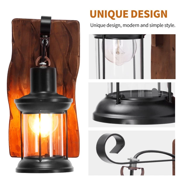 Antik Retro Vintage Industriell Holz Wandleuchte Wand Lampe Wandleuchter Licht 4