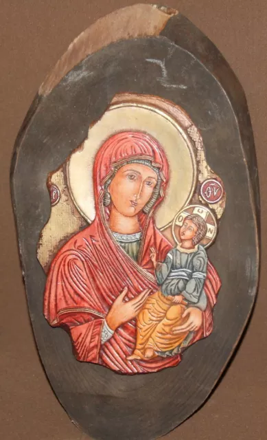 Relieve Hecho A Mano Madera Icono Ortodoxo Jesucristo Virgen María 3