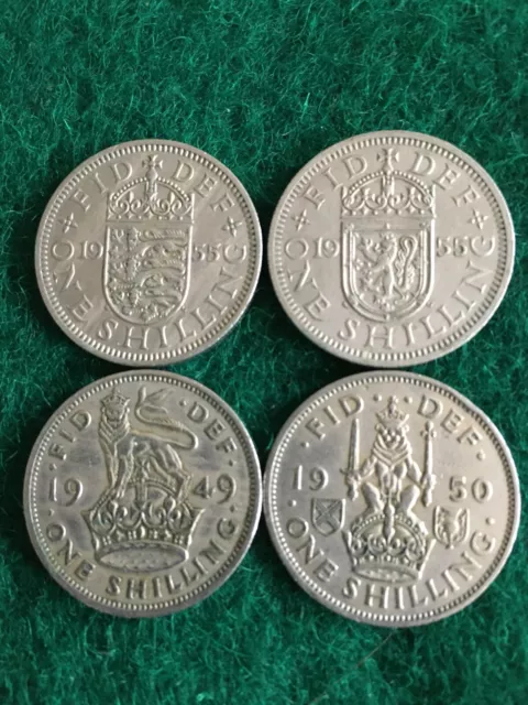 2 George V1 shillings and 2 Elizabeth 11 shillings Scottish and English.