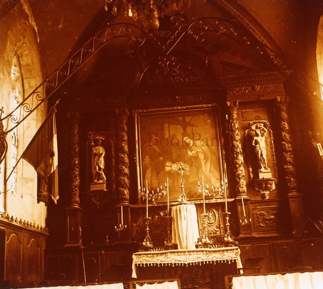 FRANCE Eglise Autel Photo Plaque de verre Stereo Vintage P29L22n14
