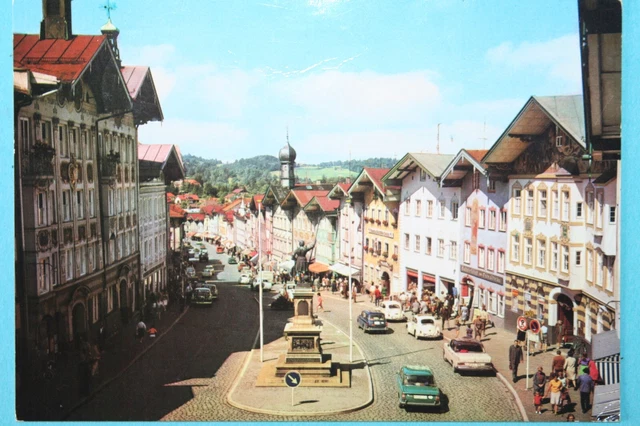 052605, AK, Bad Tölz, Isar, Marktstraße, Denkmal, 1985 gelaufen nach Marburg