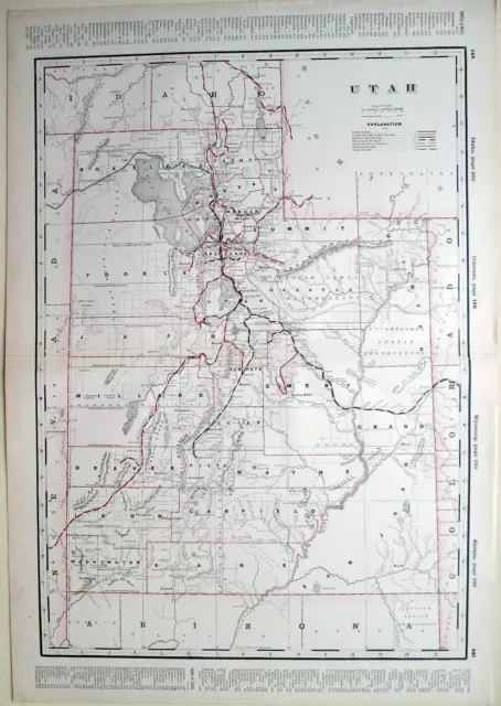 1894 UTAH Rail Road Map * Great Salt Lake DETAILED ORIG. ANTIQUE LARGE uncommon!