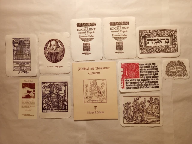 9x Vintage Hand Printed Marque De Martin Woodcuts On Fine Handmade Paper 8x6 Art