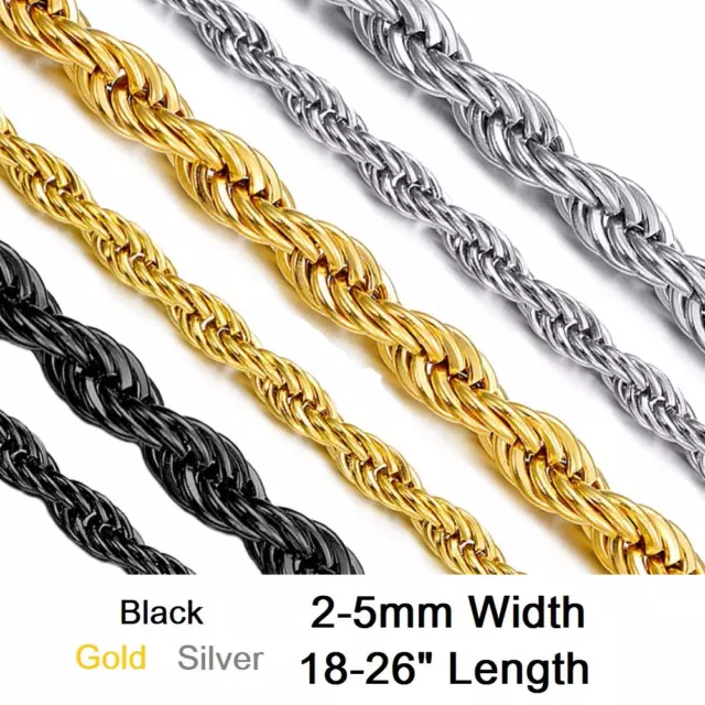 *Uk Shop* Stainless Steel 316L Mens Rope Twist Chain Necklace Link Heavy Chunky