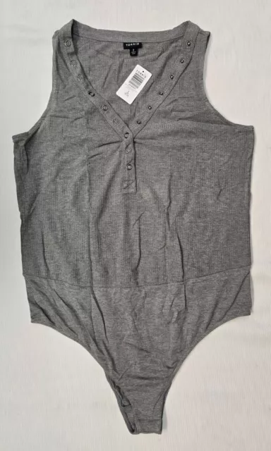 Torrid Women's Everyday Snap Ribbed Henley Bodysuit-Heather Grey-(2X)NEW!