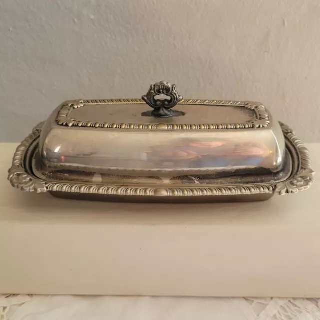 Vintage Silver Plate Glass Insert Butter Dish