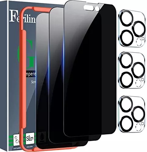 Ferilinso 3+3Pezzi Pellicola Vetro Privacy Temperato per iPhone 14 PRO Max Ac...