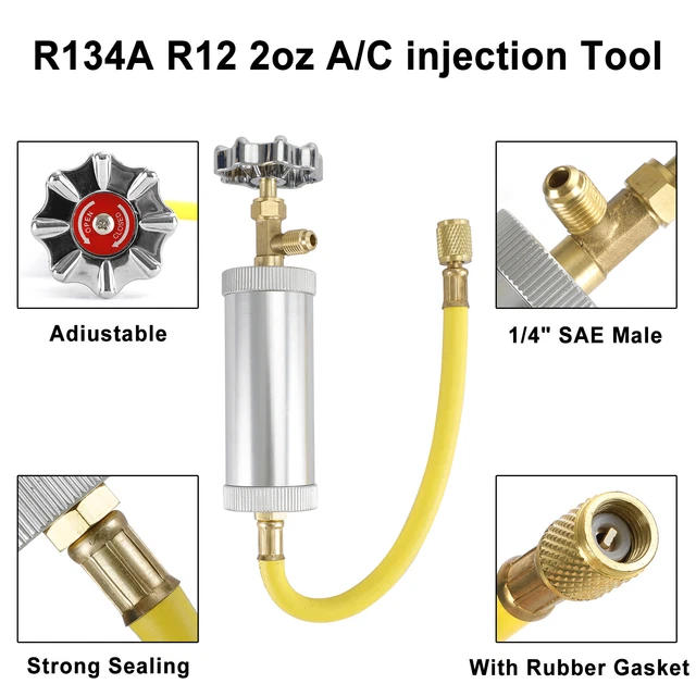 Injecteur De Carburant Liquide R134A, Seringue D'Huile/Teinture 2Oz, Recharge De Climatiseur De Voiture, Injecteur D'Huile 1/4 Pouces