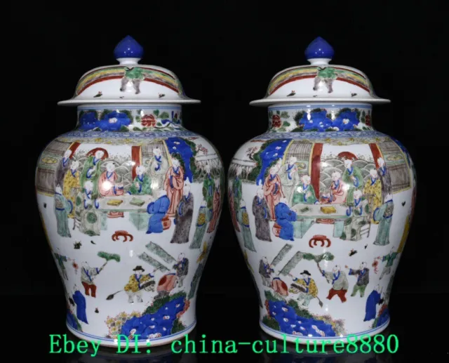 18,8 "Qing Kangxi vert fleur pastel porcelaine Tong Ġ Crock jar