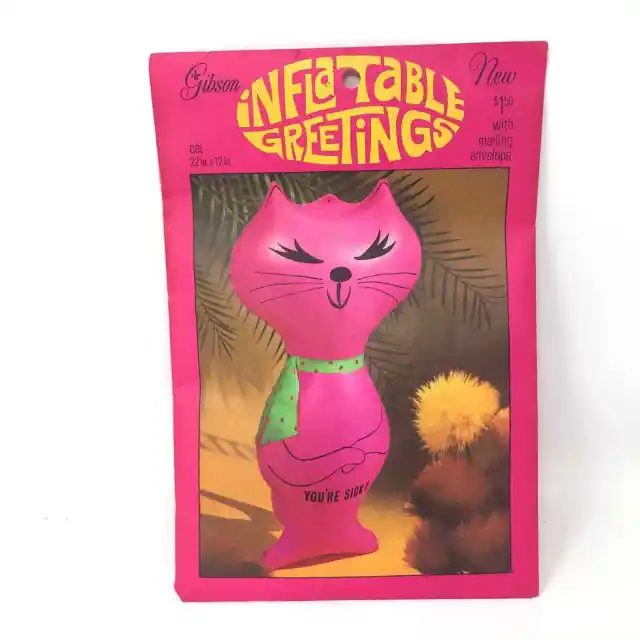 Gibson Inflatable Greetings Pink Kitty Cat Balloon Get Well 22" x 12" VTG Gift