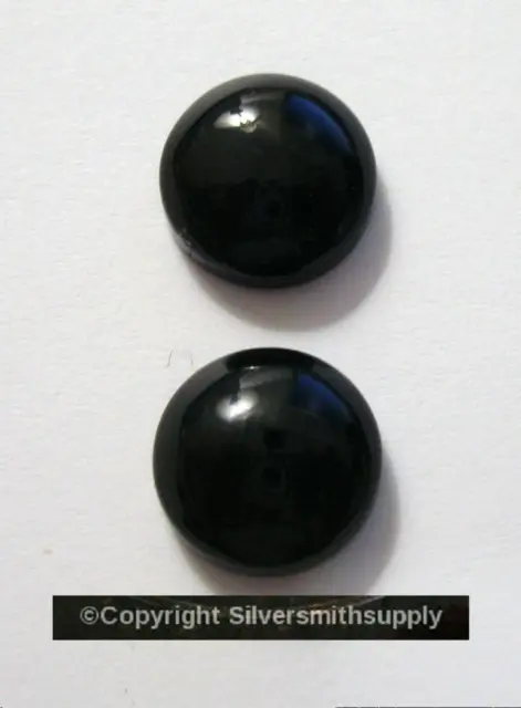 Black onyx cabochons natural 1 pair high dome flat backed 10mm round 2 pcs CB042