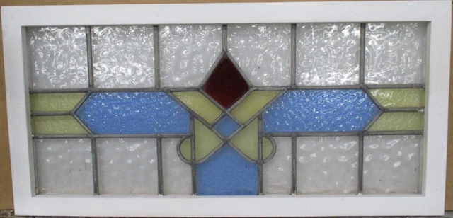 OLD ENGLISH LEADED STAINED GLASS WINDOW TRANSOM Pretty Geometric 33.25" x 16.25"