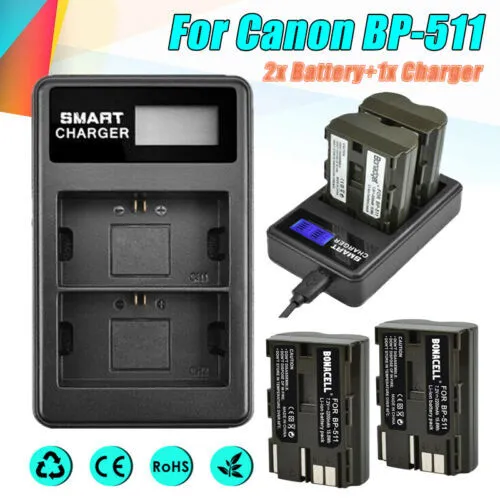 2Pack BP-511 Battery + LCD Charger for Canon EOS 5D 10D 20D 20Da 300D 30D 40D US