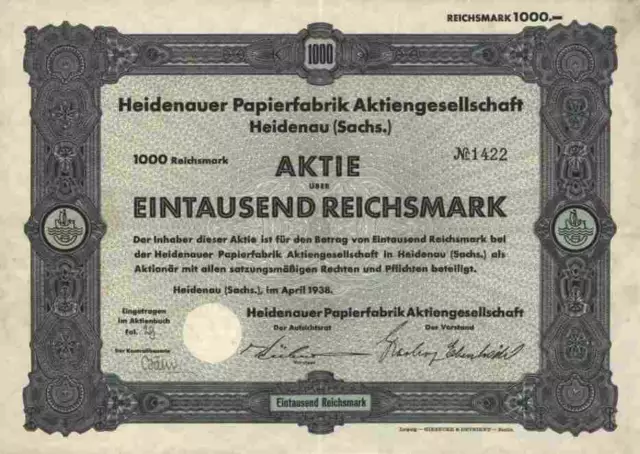 Heidenauer Papierfabrik AG 1938 Heidenau Sachsen Berger & Meyburg Hasserode 1000