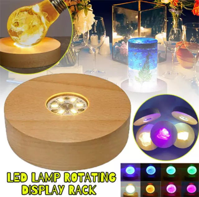 Light Base Rechargeable Wooden LED Light Rotating Display Stand Lamp Holder 2