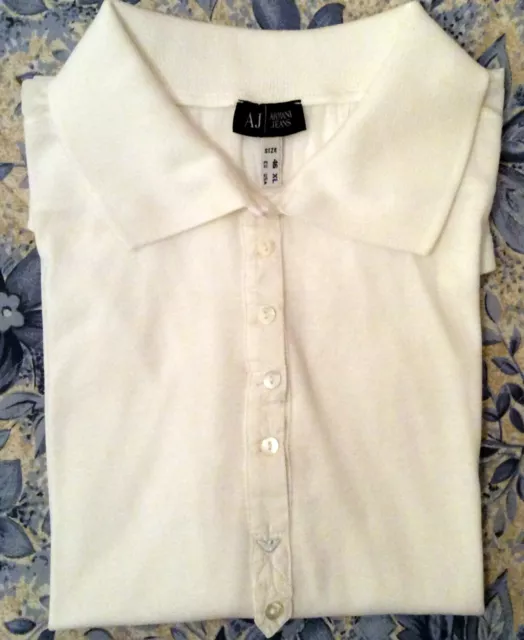 Polo bianca modello camicia ARMANI JEANS manica lunga, in cotone, tg. 46
