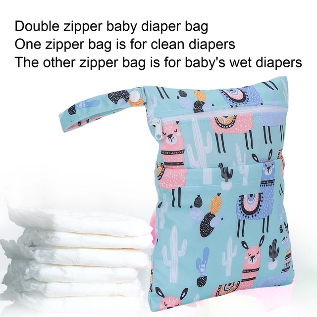 Double Zippers Wet Dry Diaper Bag Cute Pattern Travel Portable Diaper Nappy