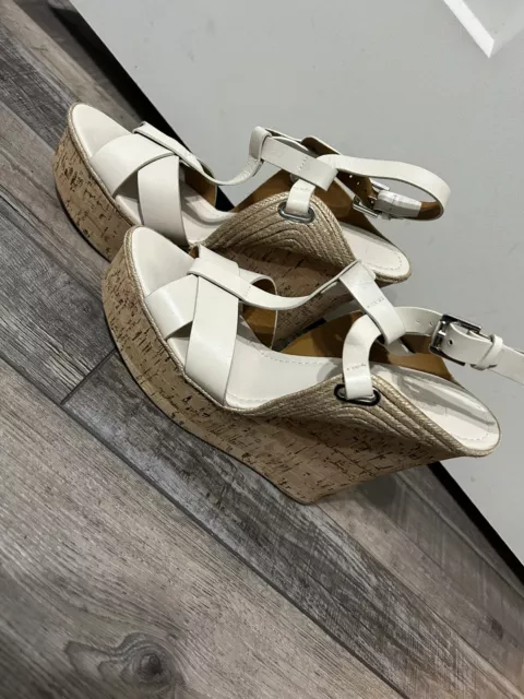 Ralph Lauren Collection Leather Espadrilles Sandal Ivory Strappy Wedge Heel 10.5