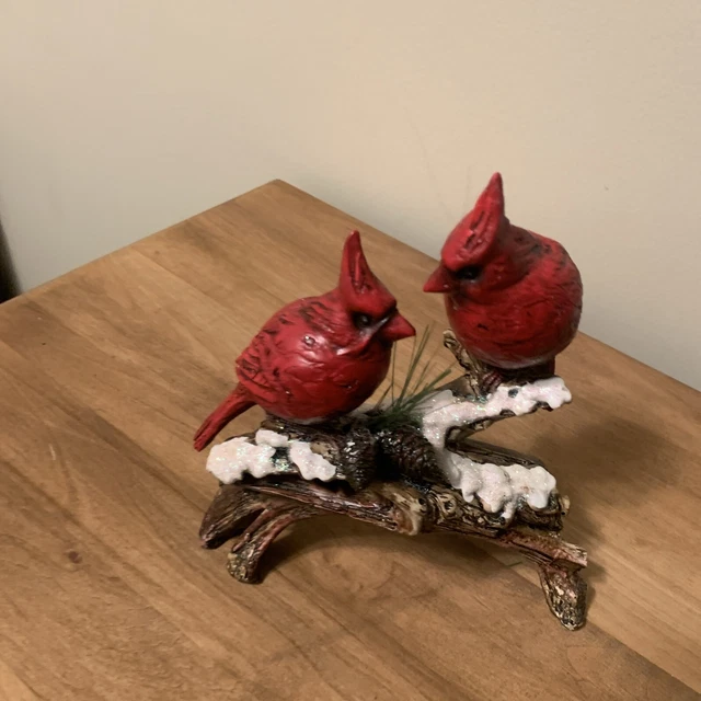 BANBERRY DESIGNS Cardinal Figurine - 2 Red Christmas Cardinals Sitting on a Tree