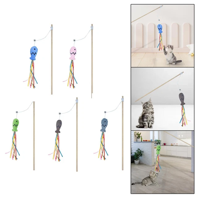 Cat Wand Toy Ribbon Fish Teaser avec Bell Scratching Interactive Kitten Toys