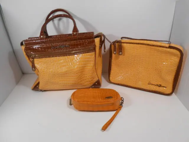 Samantha Brown Croc Embossed Travel Duffle Bag w/Jewelry Cosmetic Bags. Set of 3