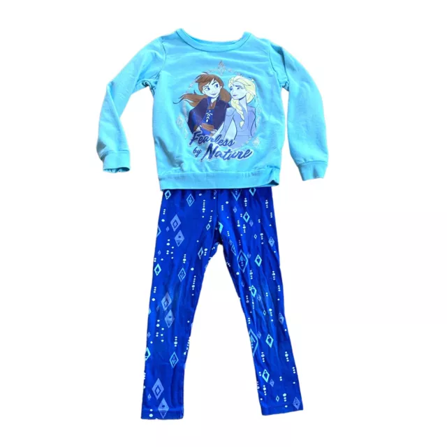 Disney Frozen Kids Girls 5/6 Elsa Anna Two Piece Blue Sweatshirt and Pants Set