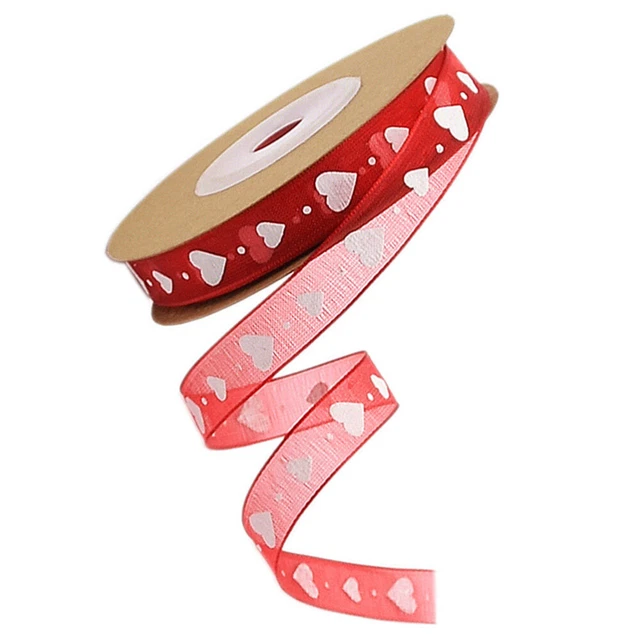 Heart Printed Ribbon, 10m Grosgrain Valentines Day Ribbons for Gift Wrapping,